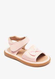 Shoexpress Bow-Accented Flat Sandals with Hook and Loop Closure Size: 25