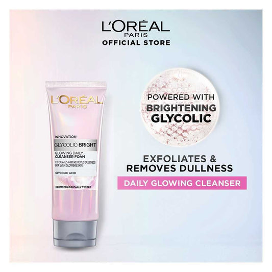 Loreal Paris Glycolic Bright Glowing Daily Cleanser Foam For Even Glowing Skin 100ml