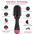 One Step Hot Air Brush and hair dryer in black and pink with ionic bristles.