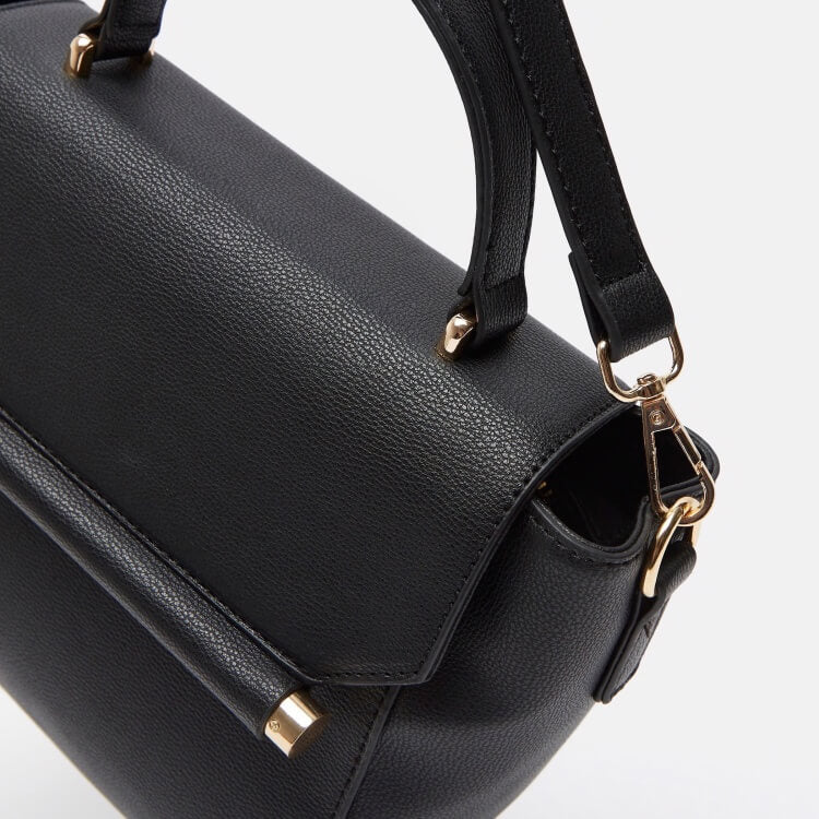 Shoexpress Solid Satchel Bag with Detachable Shoulder Strap Black