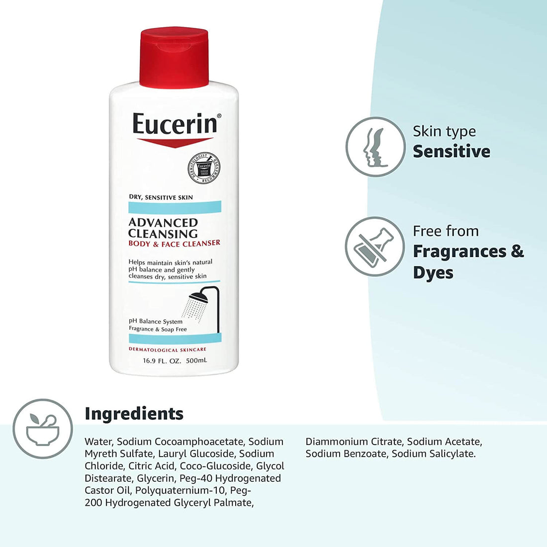 Eucerin Advanced Cleansing Body & Face Cleanser 500ml