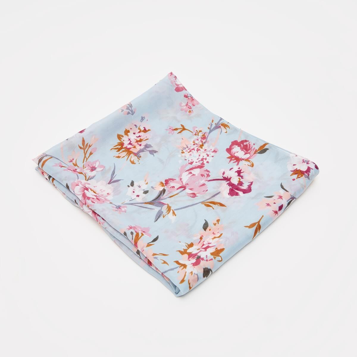 All Over Floral Print Scarf - Blue
