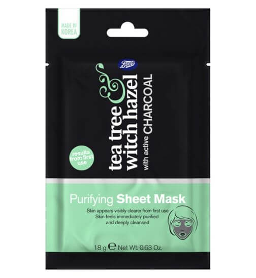 Boots Tea Tree & Witch Hazel Charcoal Purifying Sheet Mask 18g