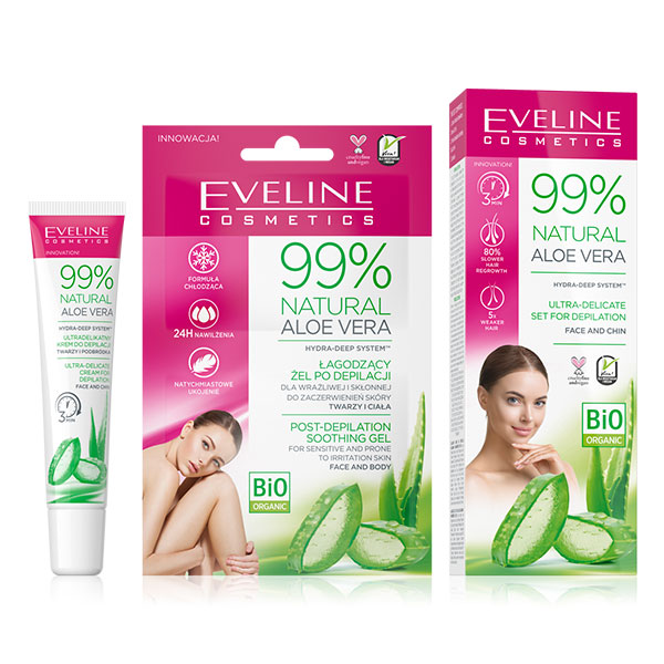 Eveline Depilatory Gift Set 99% Natural Aloe Vera Arm & Bikni+Chin Sachet 2x5ml