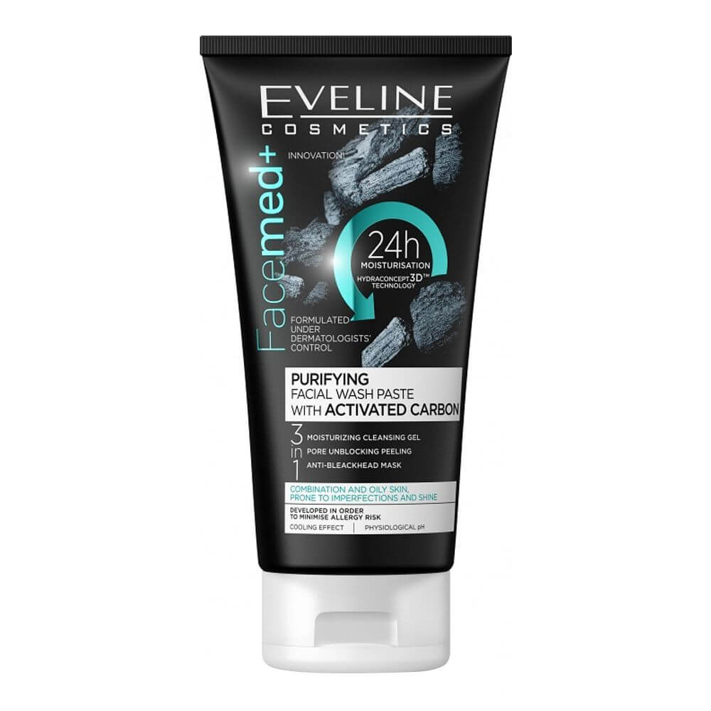 Eveline 3-In-1 Purifying Facial Wash Paste With Activated Carbon 150ml