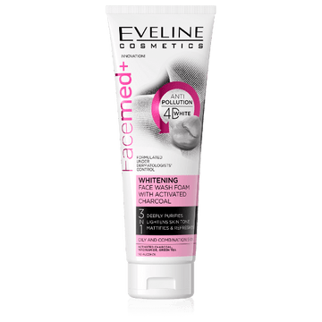 Eveline Facemed+ 3-In-1 Whitening Activated Charcoal Face Wash Foam 100ml