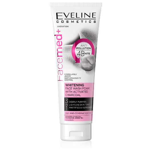 Eveline Facemed+ 3-In-1 Whitening Activated Charcoal Face Wash Foam 100ml