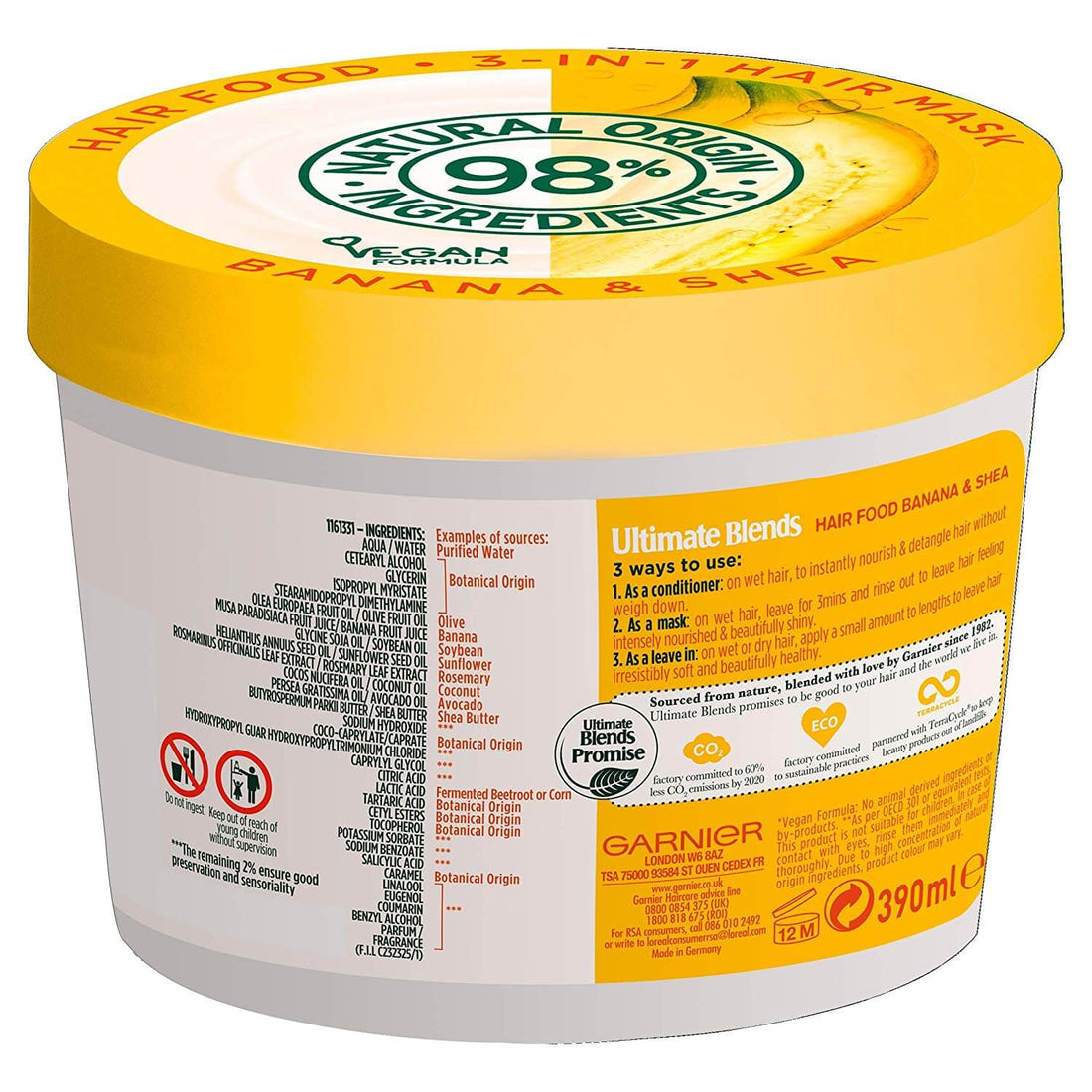 Garnier Ultimate Blends Hair Food Banana 3-in-1 Dry Hair Mask Treatment 390ml