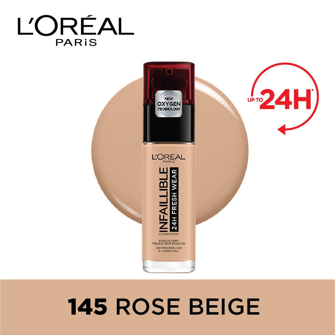 L'Oreal Paris Infallible 24hr Freshwear Liquid Foundation - 145 Rose Beige