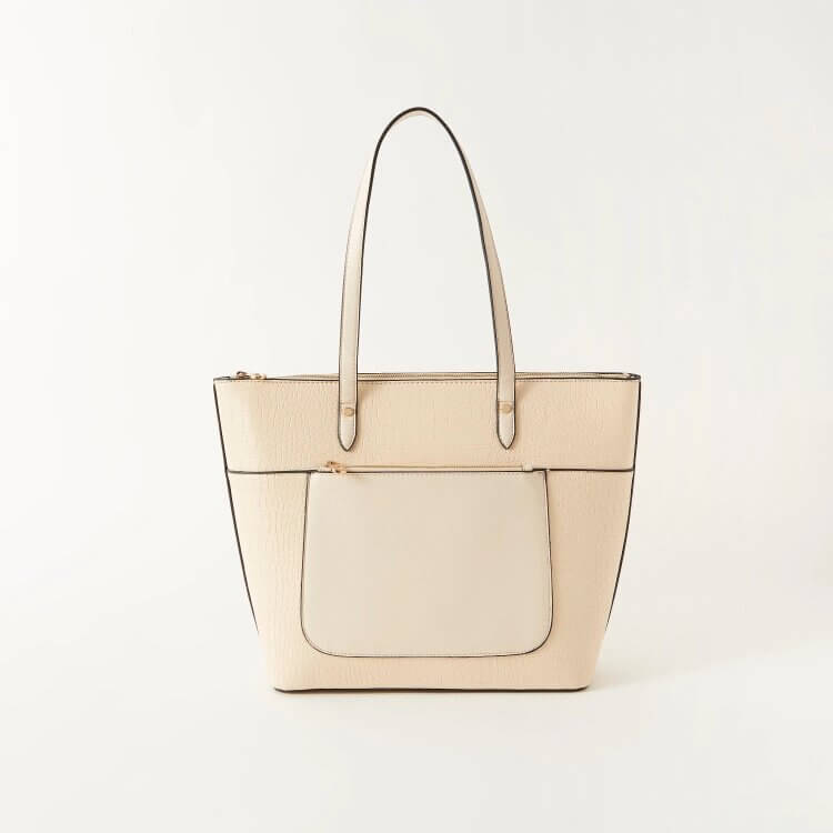 Sasha Animal Textured Tote Bag with Double Handle and Zip Closure White