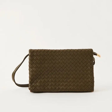 Sasha Basket Weave Baguette Bag with Sling Strap Greenish Brown